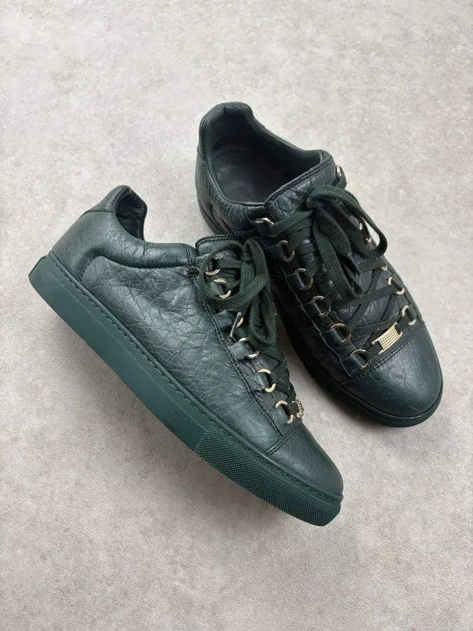 Balenciaga Arena Dark Green Low Leather Sneakers ZoPmKQn 4