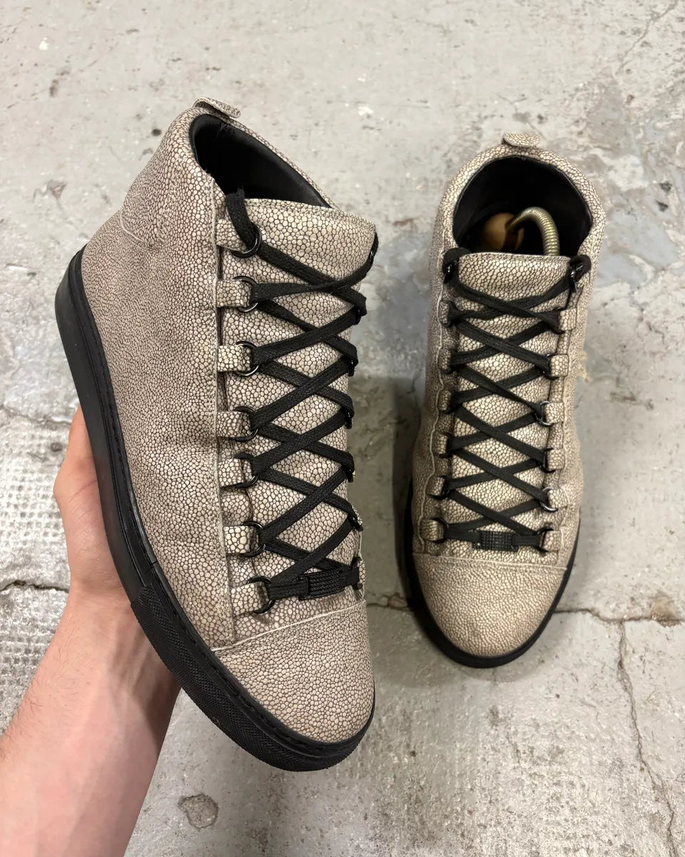 Balenciaga Arena Grained Silver Leather High Sneakers zuFrJjz 0