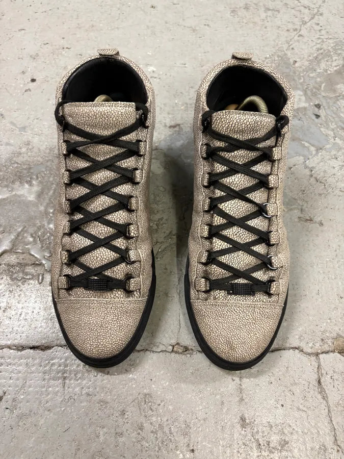 Balenciaga Arena Grained Silver Leather High Sneakers zuFrJjz 1