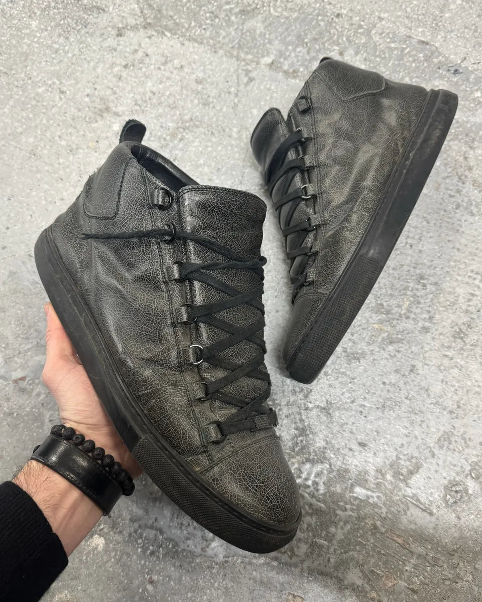 Balenciaga Arena Grey Abstract High Leather Shoes (46.5eu/us12) 0