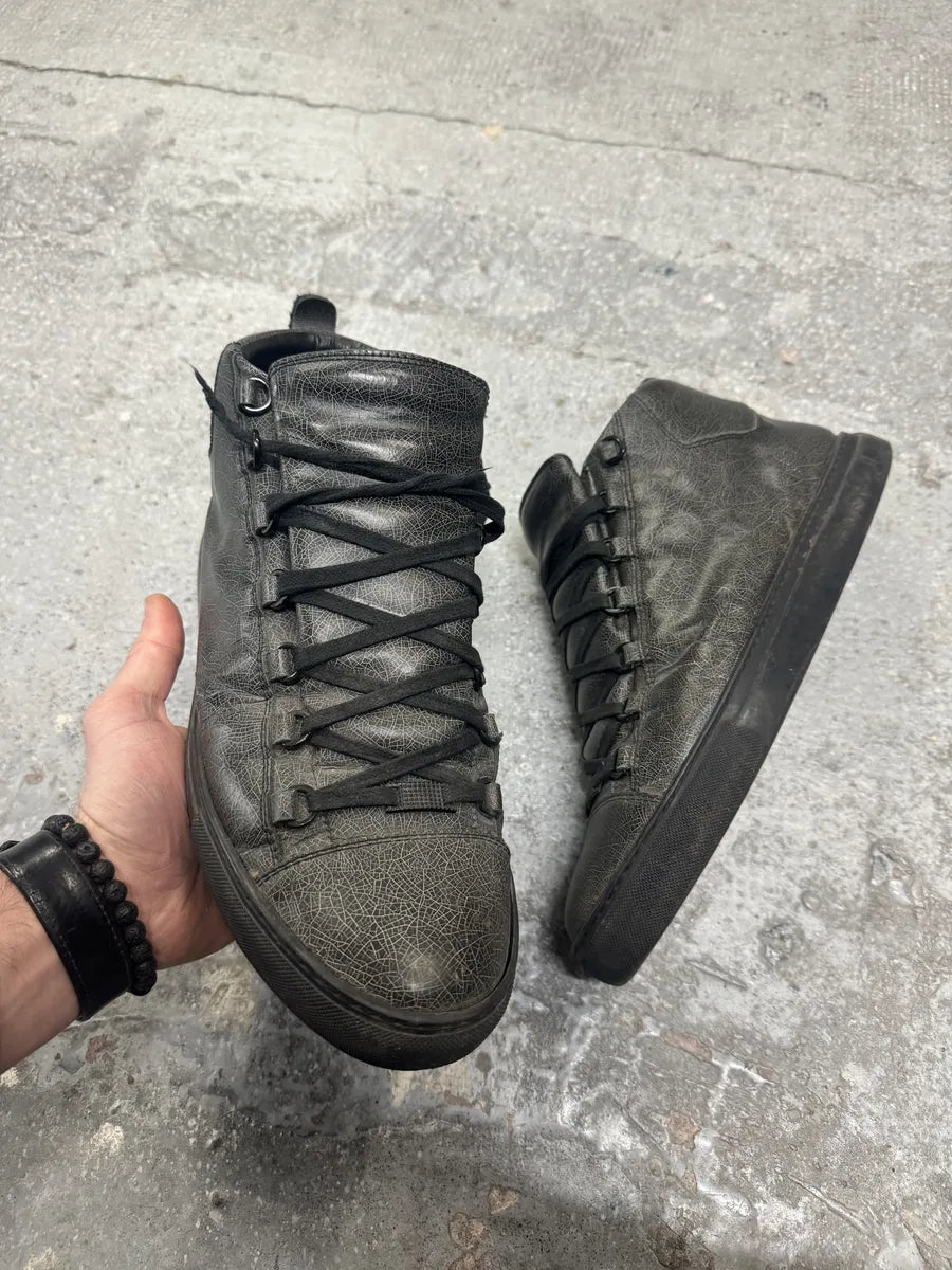 Balenciaga Arena Grey Abstract High Leather Shoes (46.5eu/us12) 1