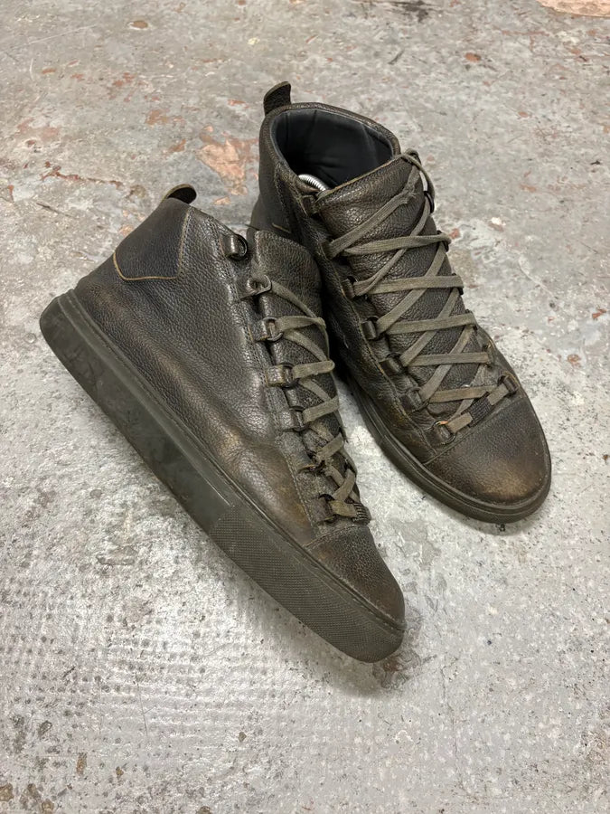 Balenciaga Arena Grey Grained Leather High Sneakers (43.5eu/us9.5) xkNtbdW 4