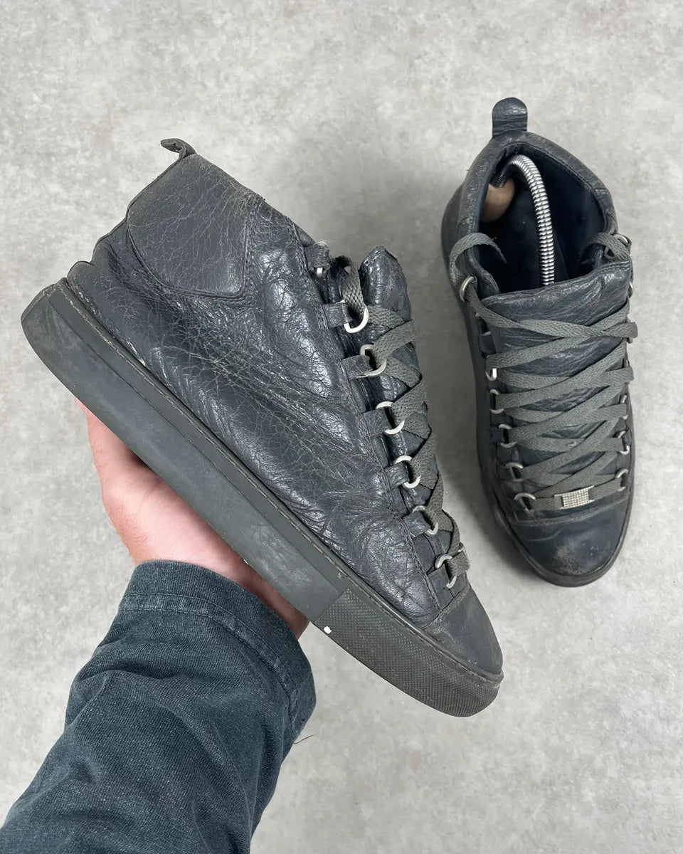 Balenciaga Arena Grey High Leather Sneakers  qFPREyS 0
