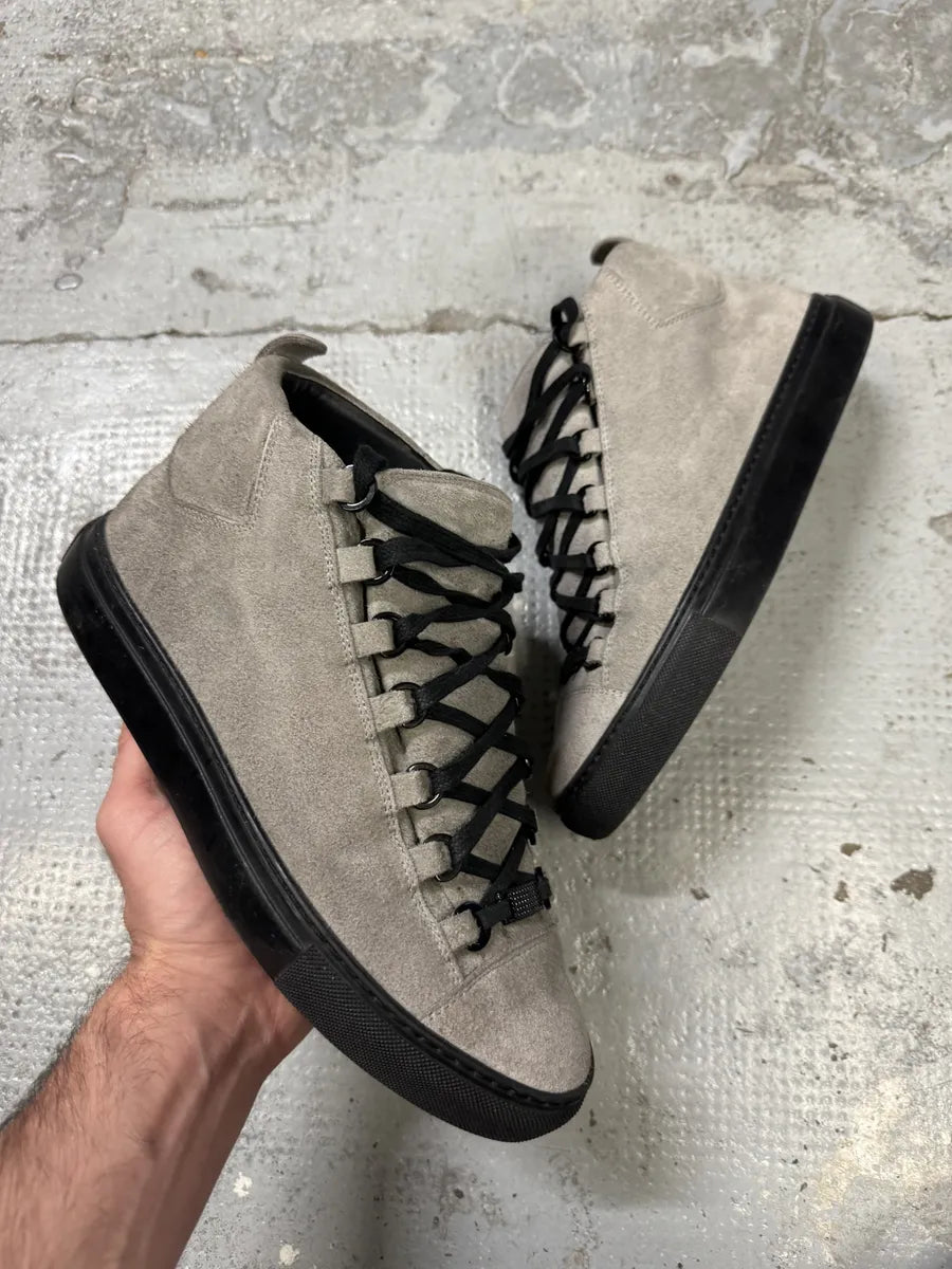 Balenciaga Arena Grey High Suede Leather Sneakers KFJQEpm 0