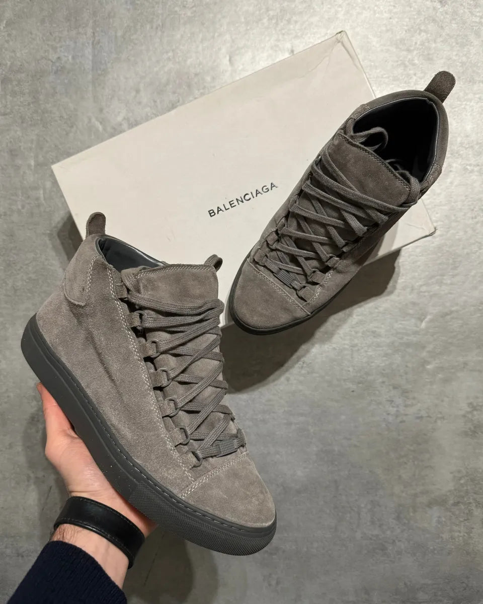 Balenciaga Arena Grey Suede High Leather Shoes cPpEBZh 0