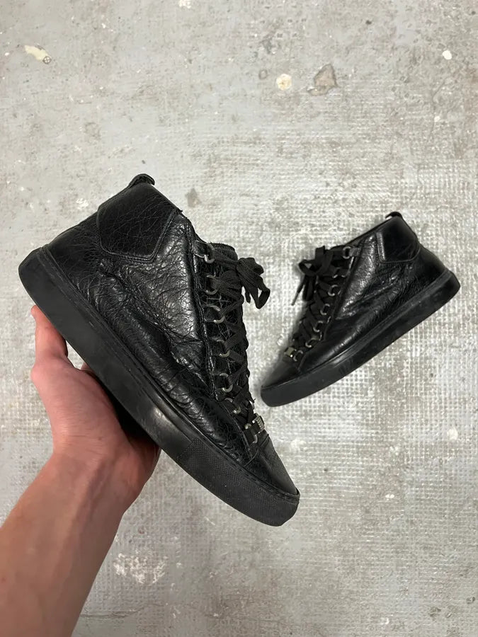 Balenciaga Arena High Black Cracked Leather Sneakers (41.5eu/us8) 0
