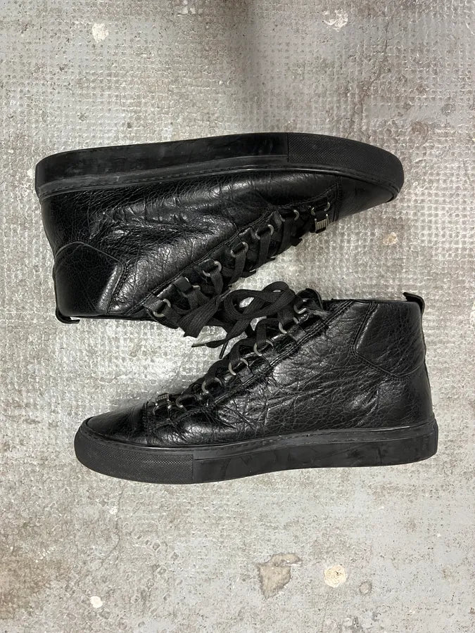 Balenciaga Arena High Black Cracked Leather Sneakers (41.5eu/us8) 1