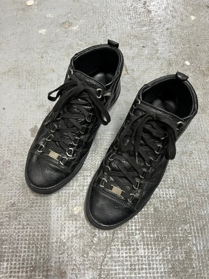 Balenciaga Arena High Black Cracked Leather Sneakers (41.5eu/us8 