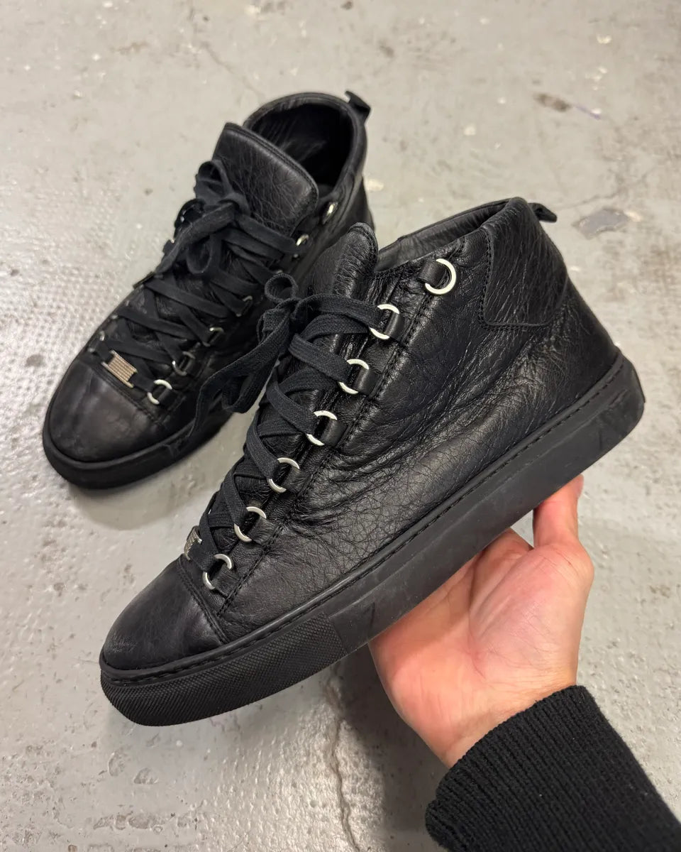 Balenciaga Arena High Black Cracked Leather Sneakers (42eu/us8.5) 0