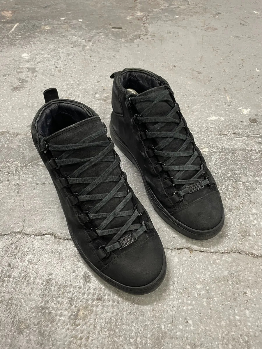 Balenciaga Arena High Black Suede Leather Sneakers (40.5eu/us7.5) 5
