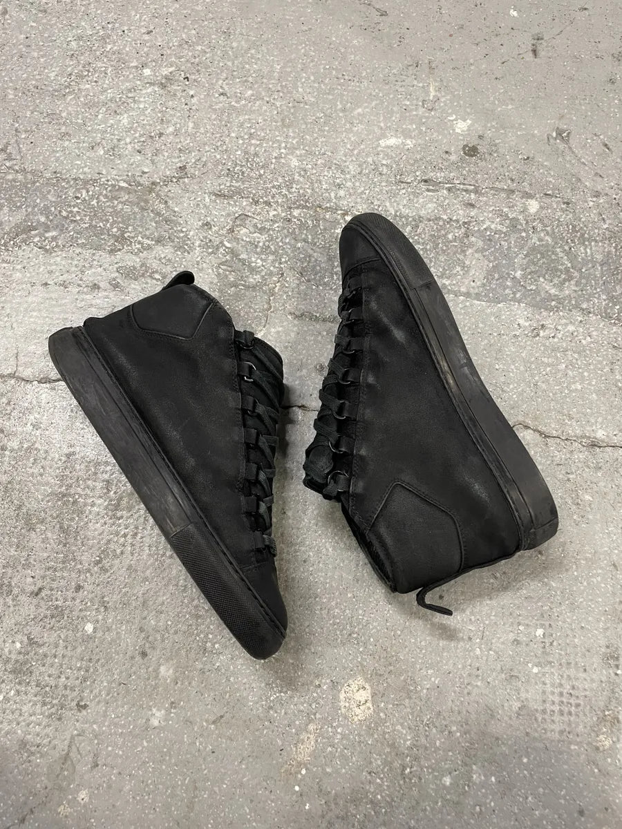 Balenciaga Arena High Black Suede Leather Sneakers (40.5eu/us7.5) 7