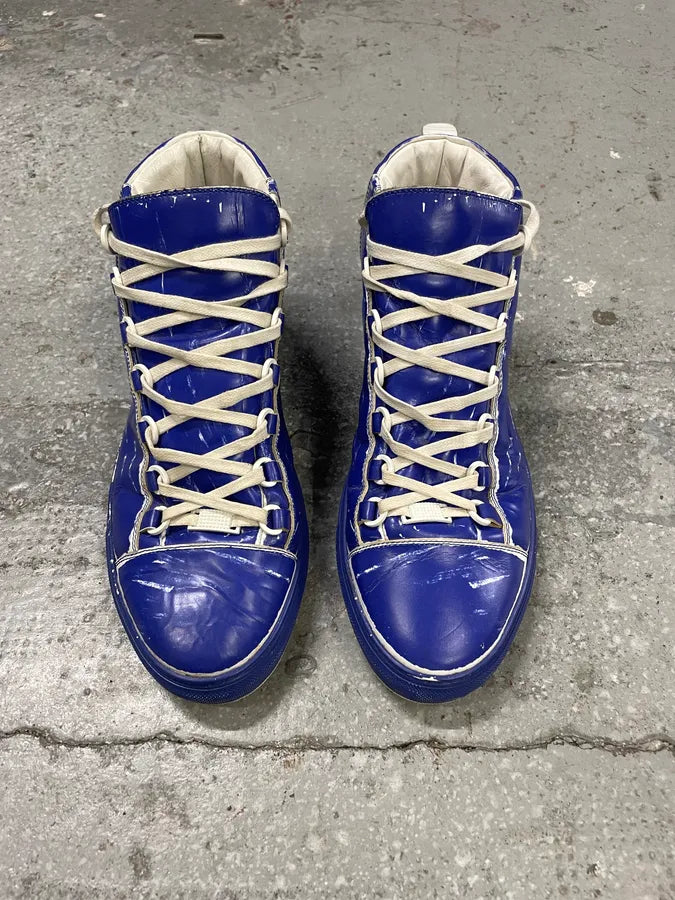Balenciaga Arena High Blue Painted Effect Leather Shoes (43.5eu/us9.5) 1