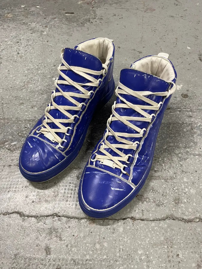 Balenciaga Arena High Blue Painted Effect Leather Shoes (43.5eu/us9.5) 2