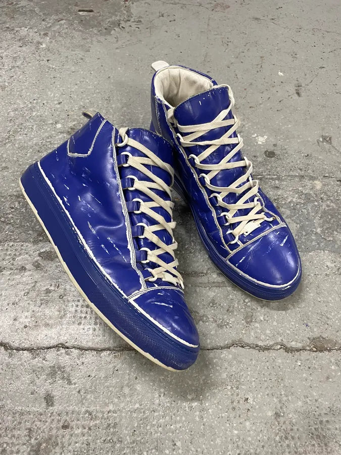 Balenciaga Arena High Blue Painted Effect Leather Shoes (43.5eu/us9.5) 4