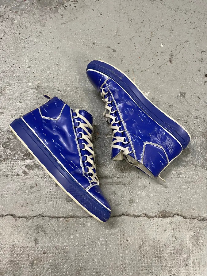 Balenciaga Arena High Blue Painted Effect Leather Shoes (43.5eu/us9.5) 5