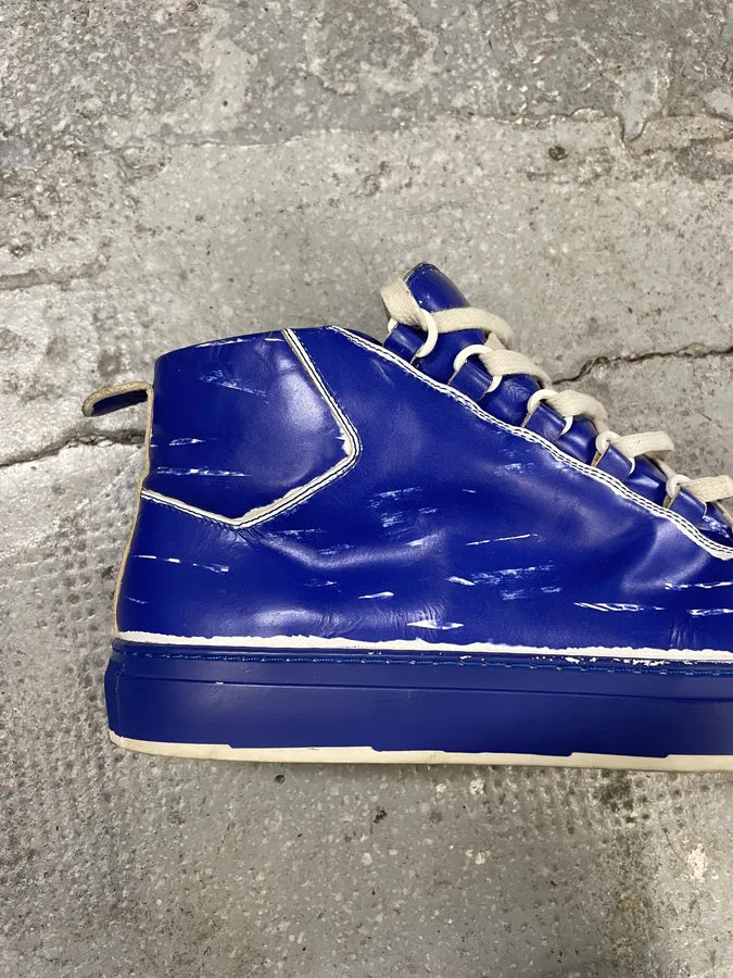 Balenciaga Arena High Blue Painted Effect Leather Shoes (43.5eu/us9.5) 6