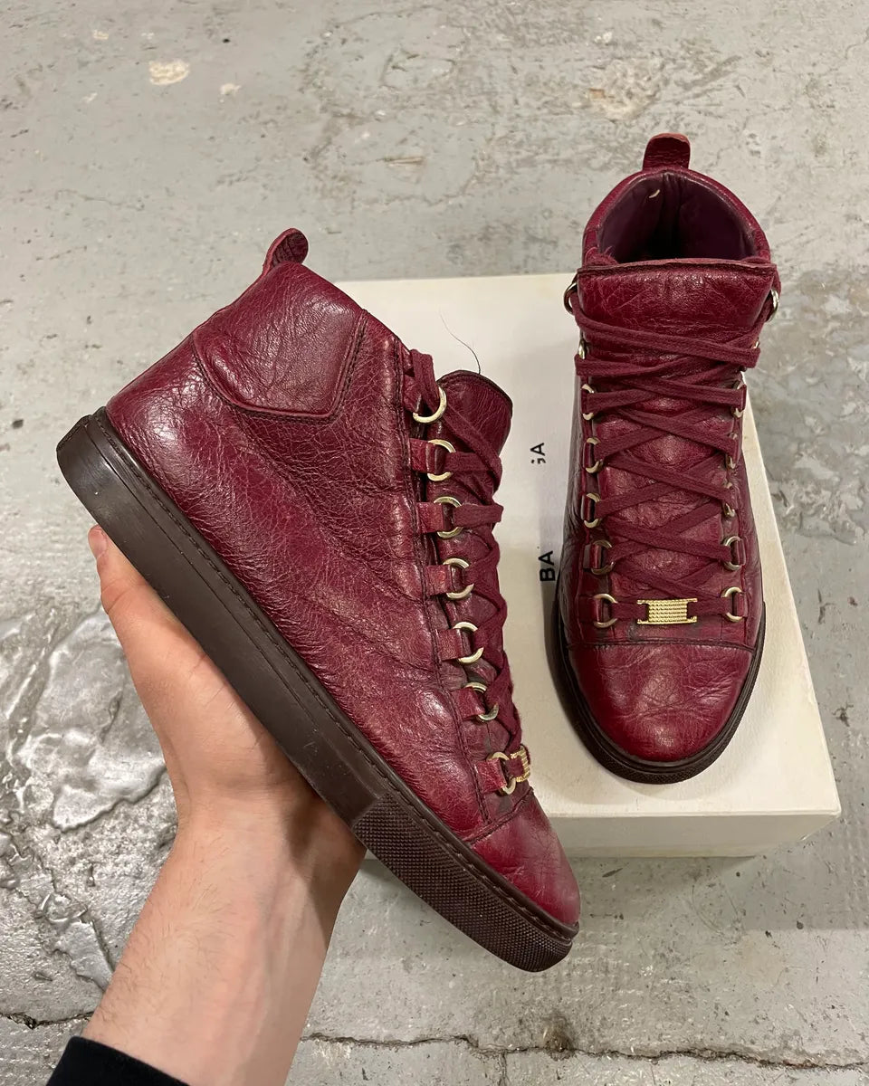 Balenciaga Arena High Burgundy Leather Shoes zAyJGmv 0