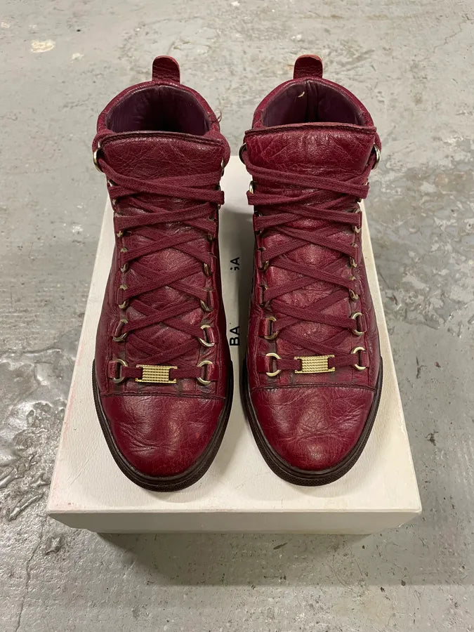 Balenciaga Arena High Burgundy Leather Shoes zAyJGmv 1