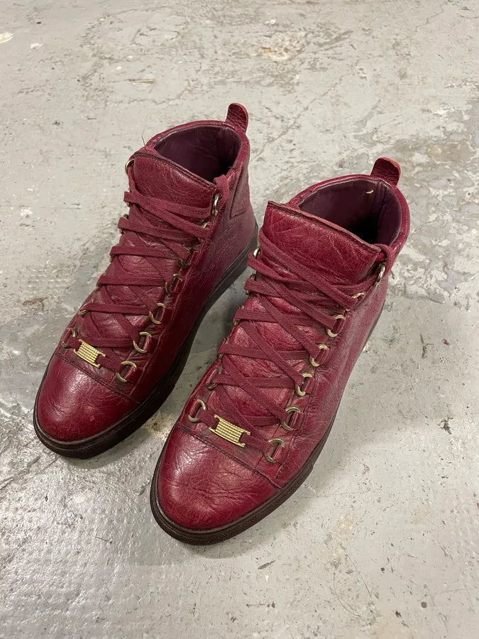 Balenciaga Arena High Burgundy Leather Shoes zAyJGmv 2
