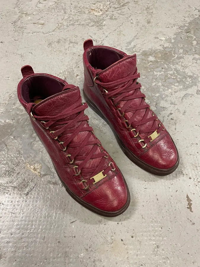 Balenciaga Arena High Burgundy Leather Shoes zAyJGmv 3
