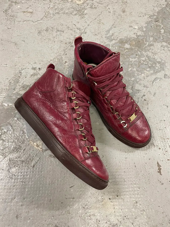Balenciaga Arena High Burgundy Leather Shoes zAyJGmv 4