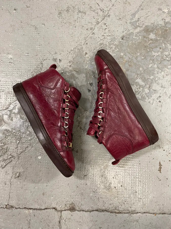 Balenciaga Arena High Burgundy Leather Shoes zAyJGmv 5