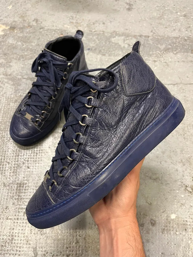Balenciaga Arena High Navy Leather Sneakers (40.5eu/us7.5) bbcGMiM 0
