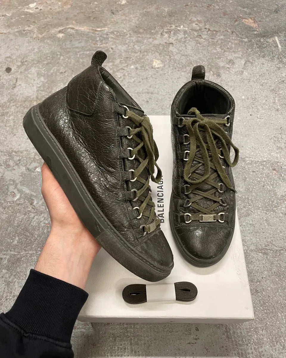 Balenciaga Arena High Olive Leather Shoes qQlXGXw 0