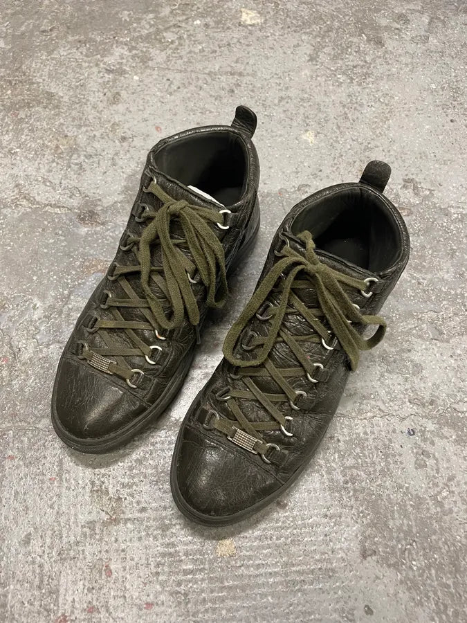 Balenciaga Arena High Olive Leather Shoes qQlXGXw 2