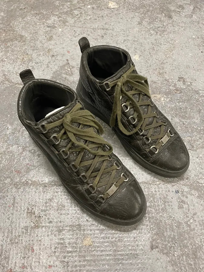 Balenciaga Arena High Olive Leather Shoes qQlXGXw 3