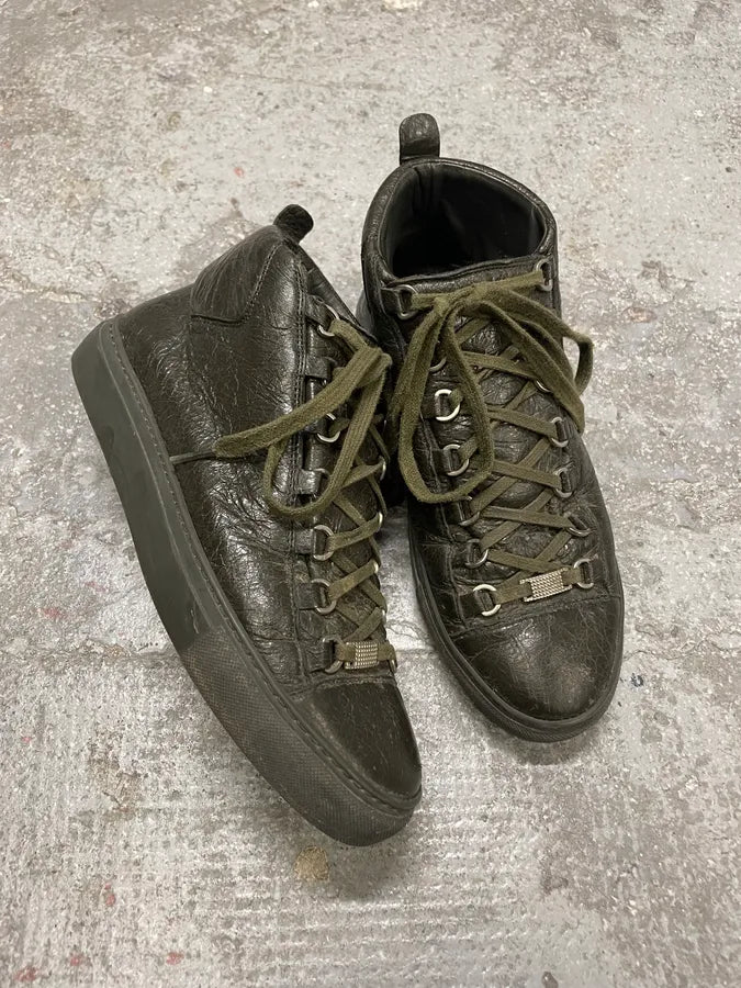Balenciaga Arena High Olive Leather Shoes qQlXGXw 4