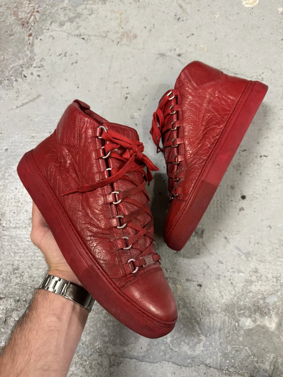 Balenciaga Arena High Red Leather Sneakers qyJlDFV 0