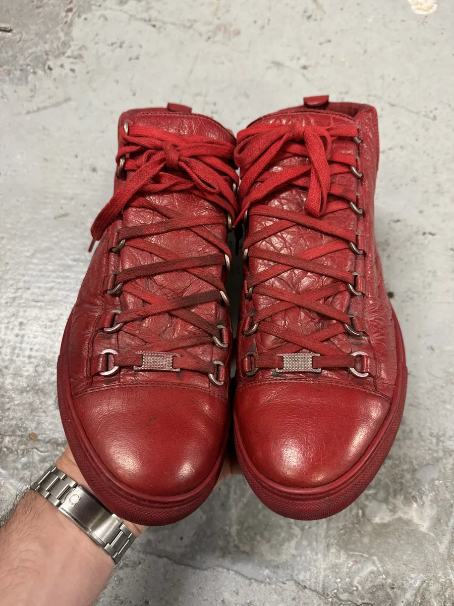 Balenciaga Arena High Red Leather Sneakers qyJlDFV 2
