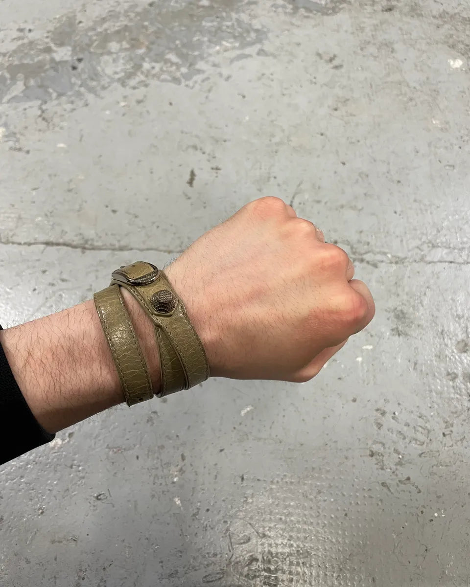 Balenciaga Arena Khaki Leather Bracelet (OS) 0