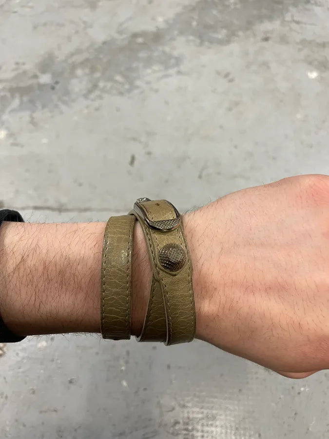 Balenciaga Arena Khaki Leather Bracelet (OS) 1