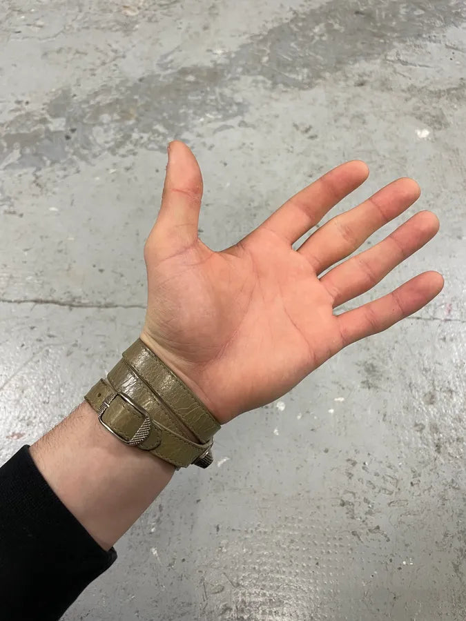 Balenciaga Arena Khaki Leather Bracelet (OS) 3
