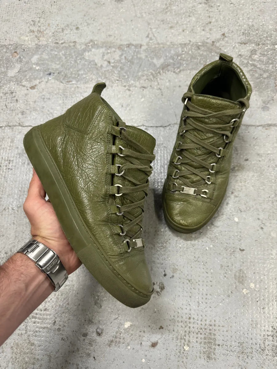 Balenciaga Arena Olive Green High Leather Sneakers IfeSeOt 0