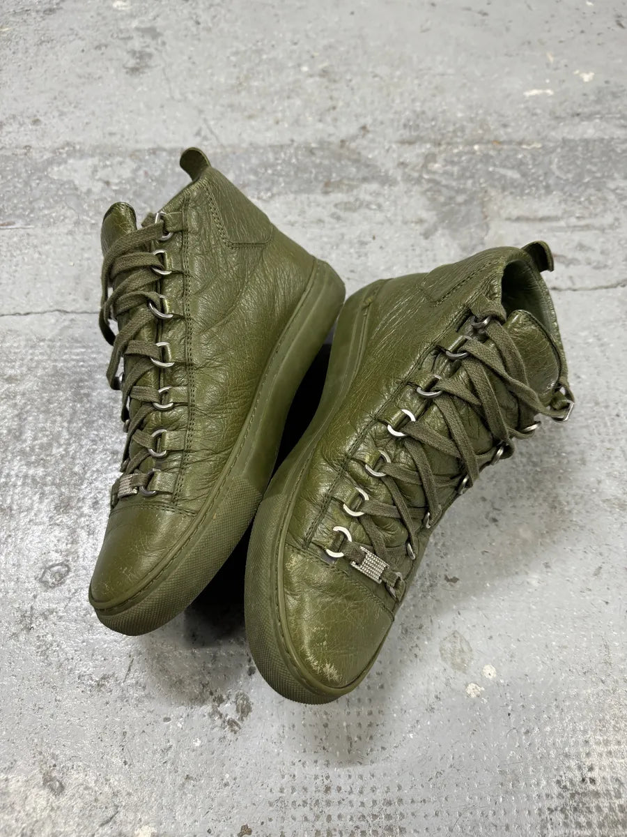 Balenciaga Arena Olive Green High Leather Sneakers IfeSeOt 1