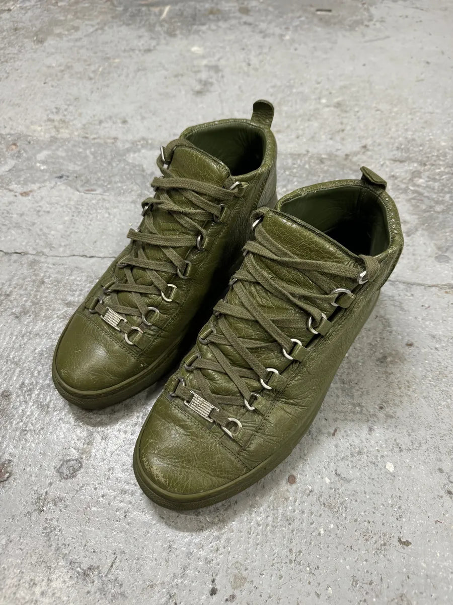 Balenciaga Arena Olive Green High Leather Sneakers IfeSeOt 4