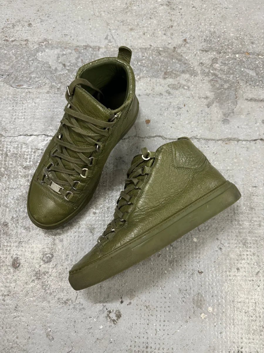 Balenciaga Arena Olive Green High Leather Sneakers IfeSeOt 5