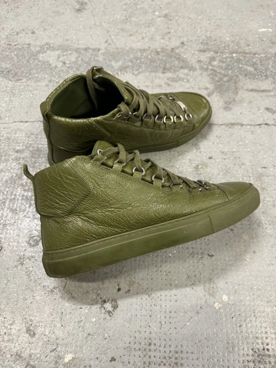 Balenciaga Arena Olive Green High Leather Sneakers IfeSeOt 6