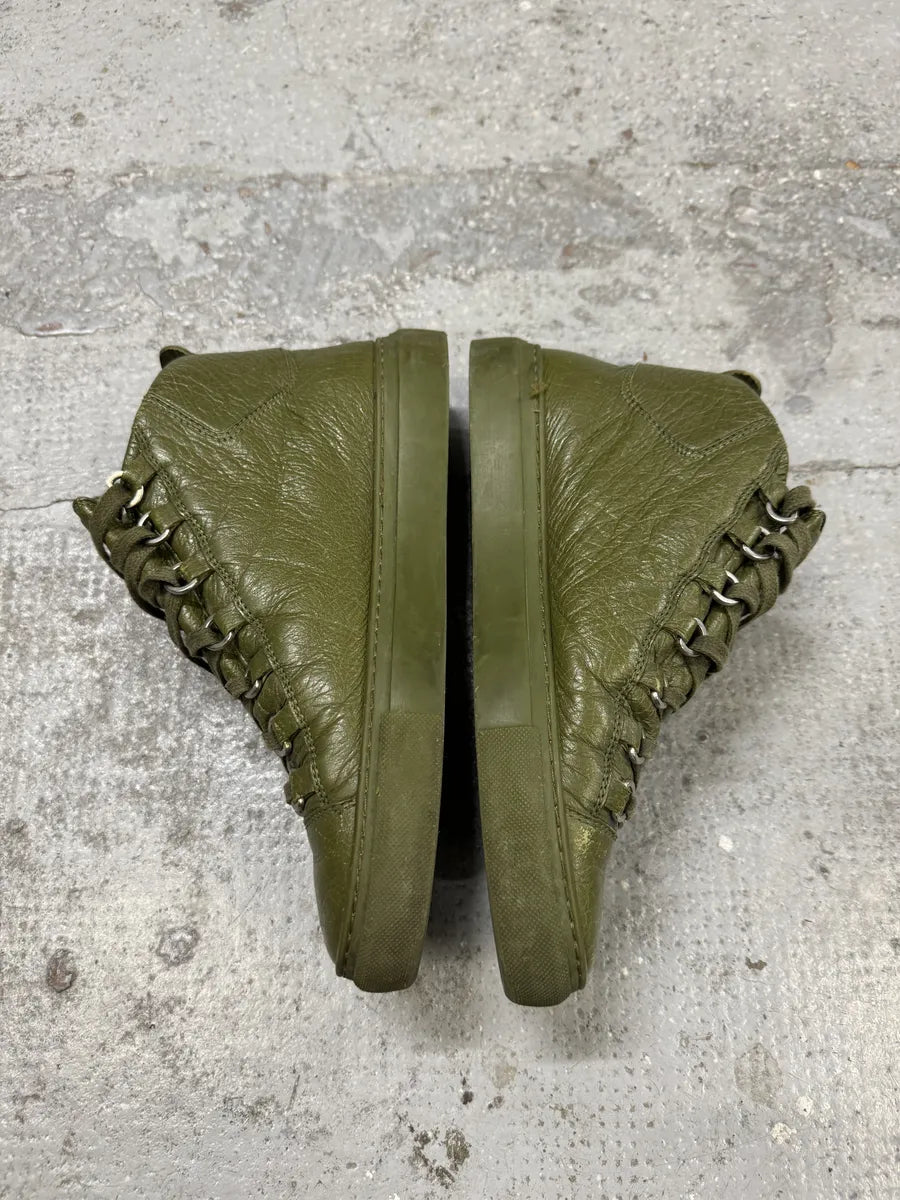 Balenciaga Arena Olive Green High Leather Sneakers IfeSeOt 8