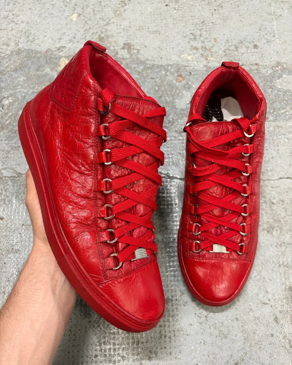 Balenciaga Arena Red High Leather Sneakers HKAYmsI 0