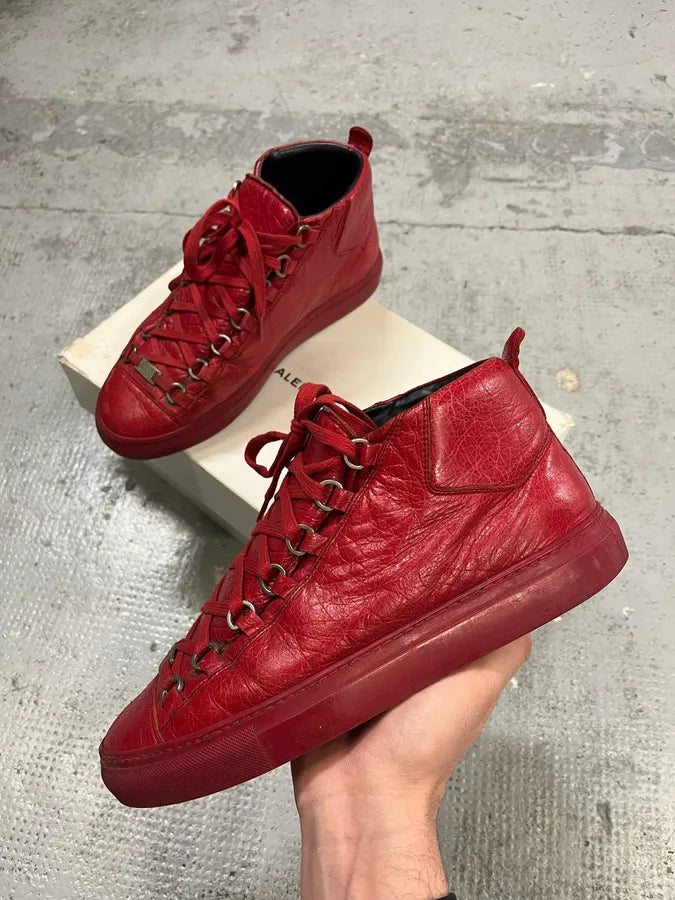 Balenciaga Arena Red Leather High-Top Sneakers qWuySUA 0