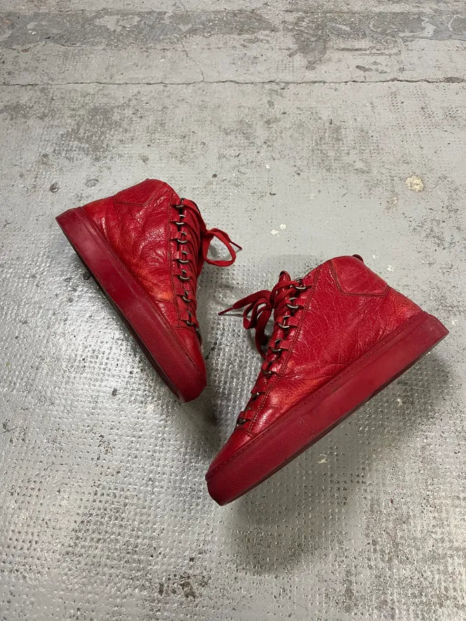 Balenciaga Arena Red Leather High-Top Sneakers qWuySUA 2