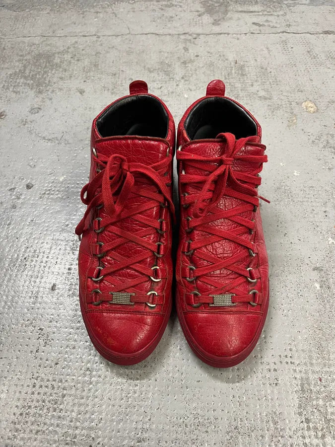 Balenciaga Arena Red Leather High-Top Sneakers qWuySUA 3