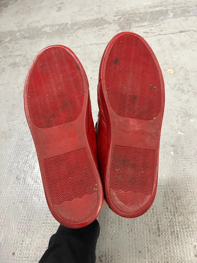 Balenciaga Arena Red Leather High-Top Sneakers qWuySUA 5