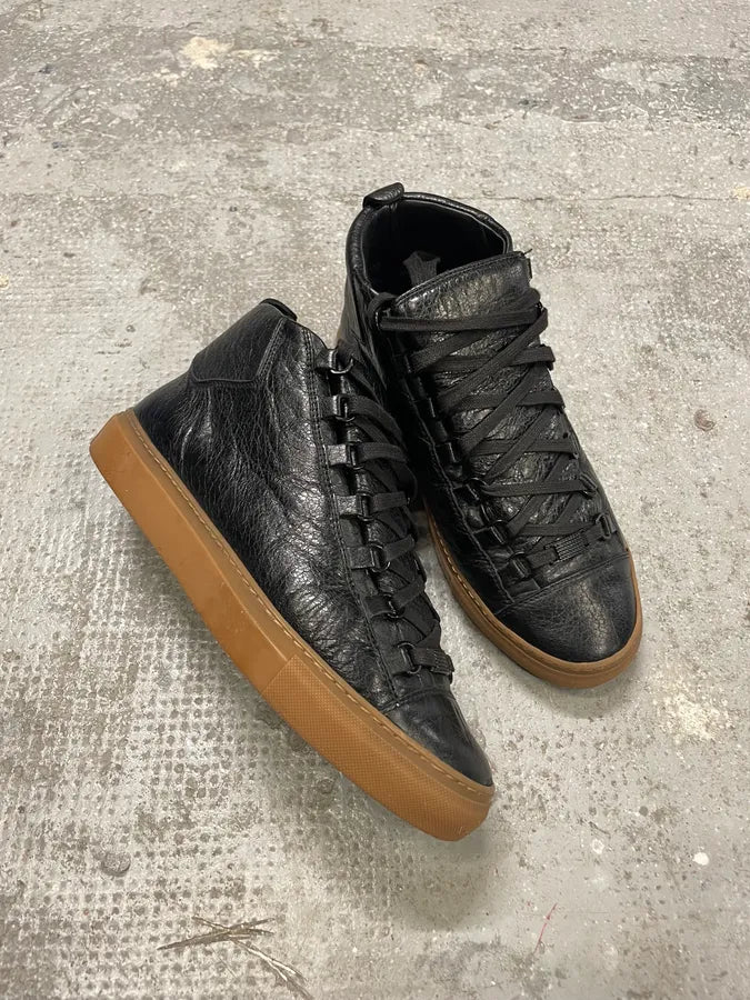 Balenciaga Arena Satin Cracked Leather High Sneakers vTJlypf 1
