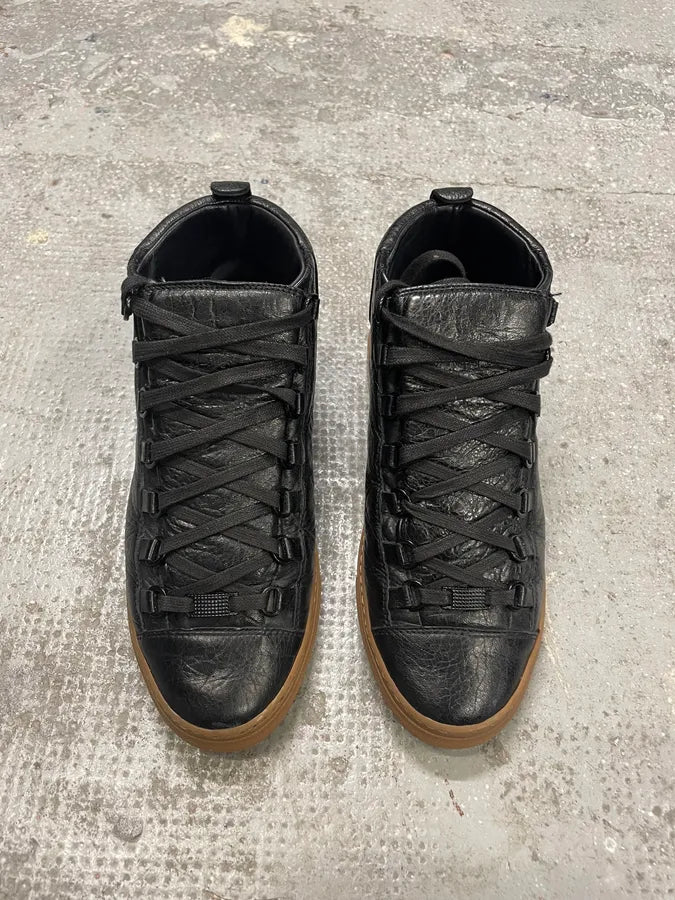 Balenciaga Arena Satin Cracked Leather High Sneakers vTJlypf 3