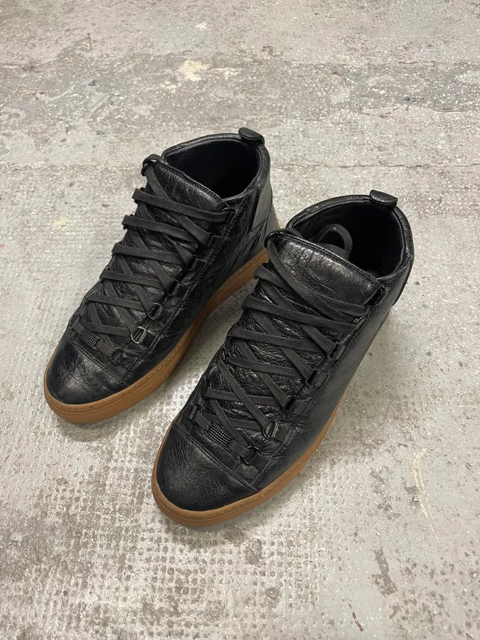 Balenciaga Arena Satin Cracked Leather High Sneakers vTJlypf 4